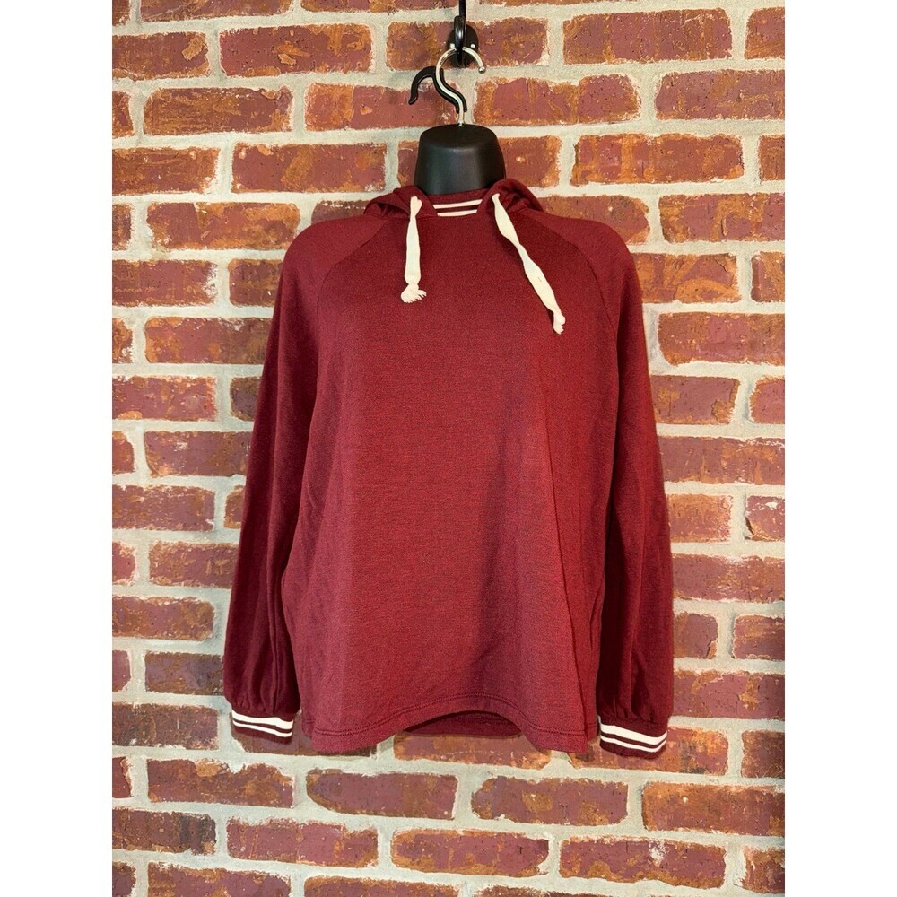 Madewell‎ maroon hoodie with white white striped cuffs. XS